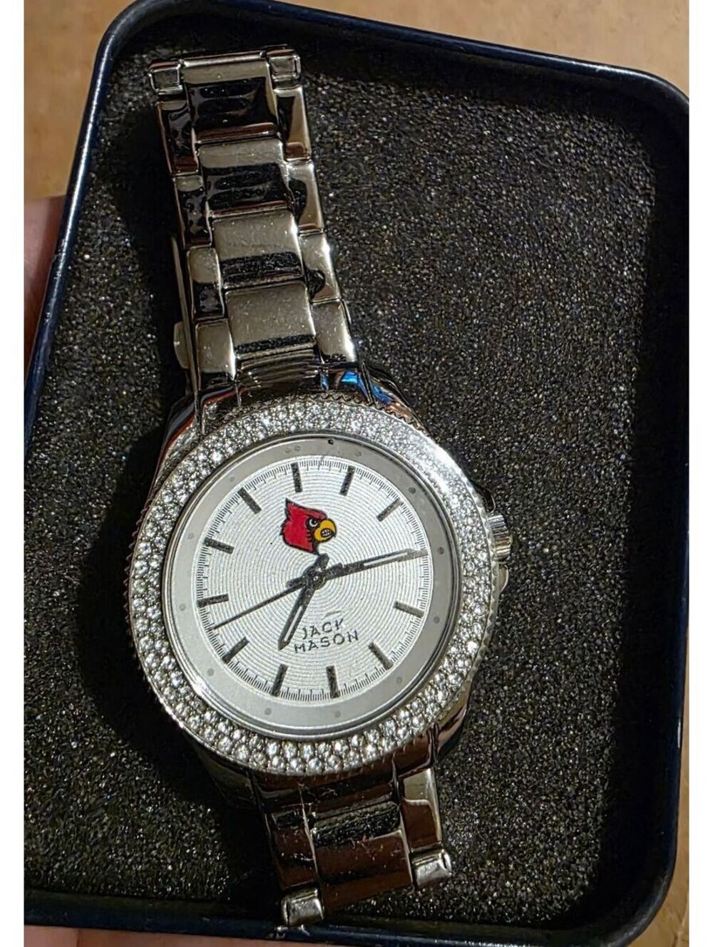 Women's Jack Mason Stainless Steel Watch with Cardinal Logo and Rhinestone Bezel